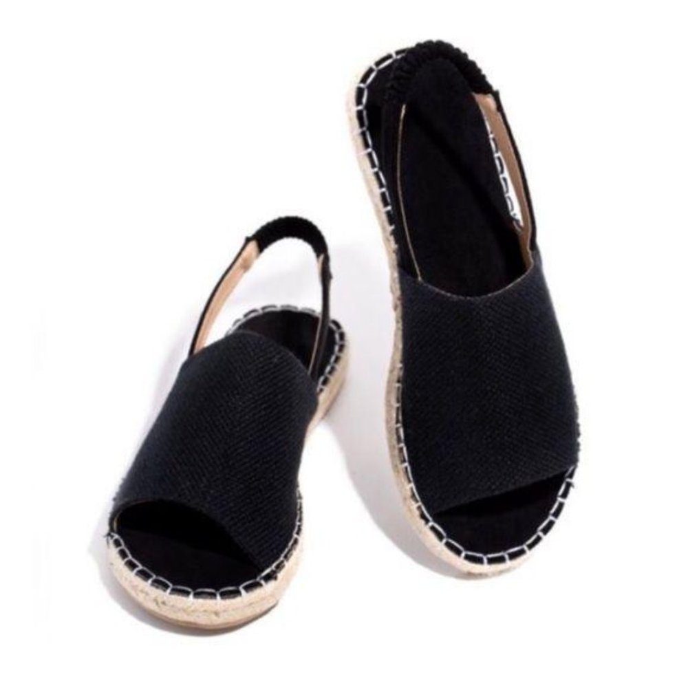 !NEW! Peep Toe Slingback Espadrilles in Black - Picture 4 of 6